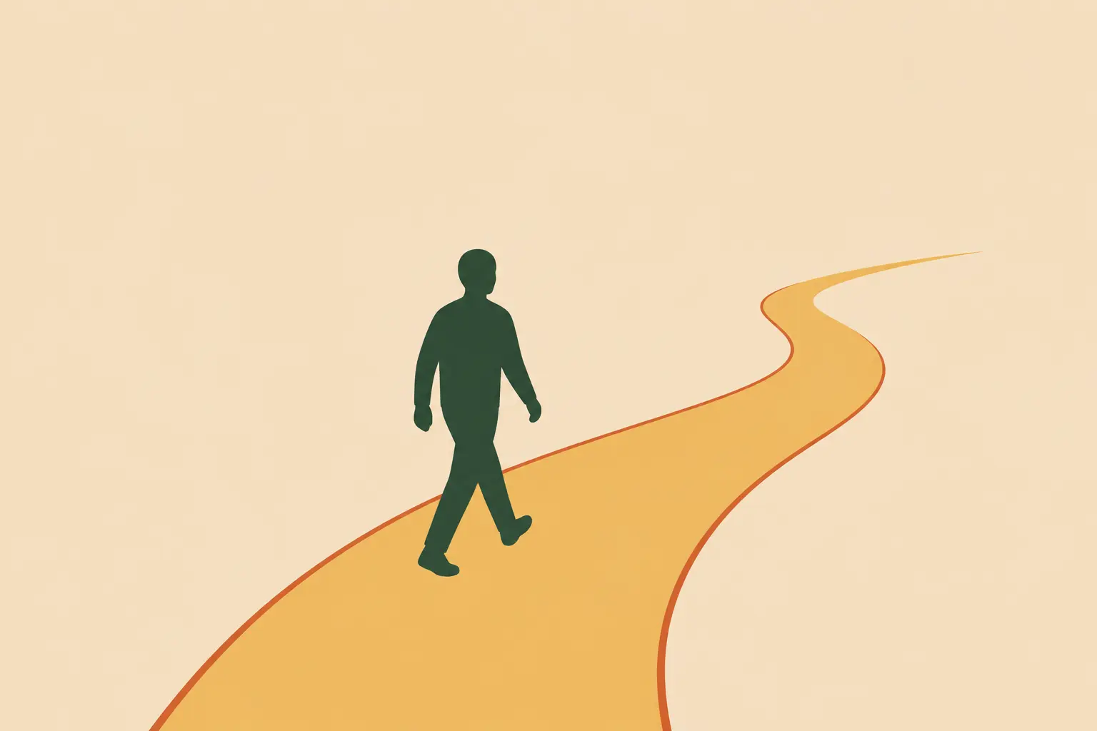 A figure walking a golden path that winds into the distance