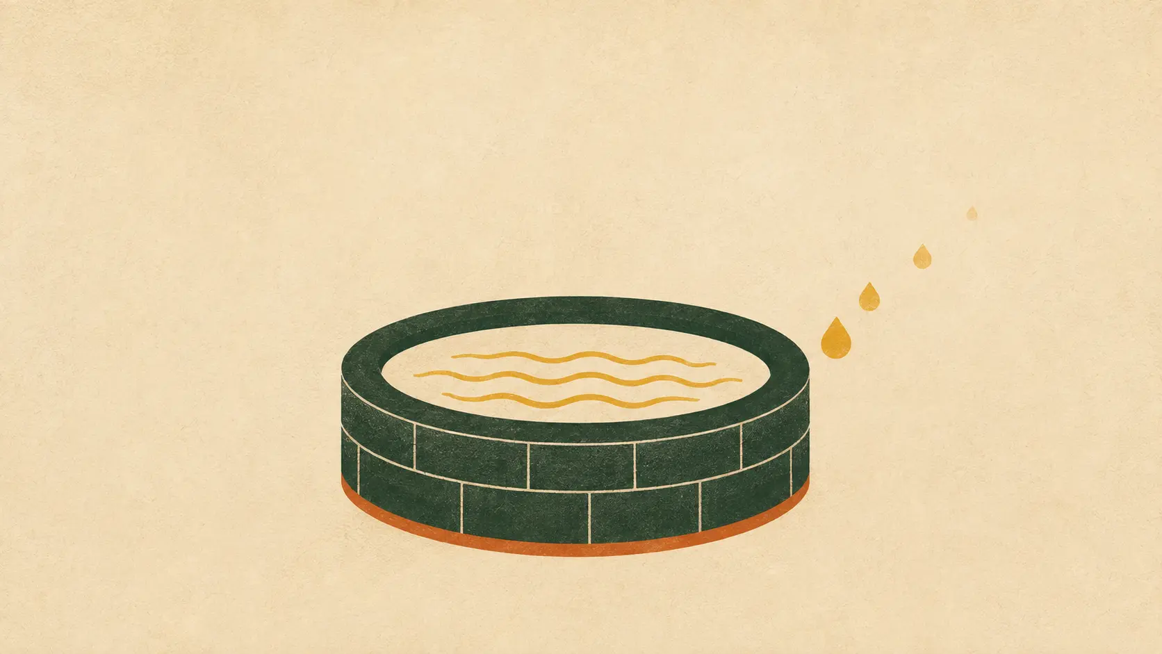A deep stone cistern filled with water, with golden drops falling toward it, representing the covenant well of love and the guarding of desire