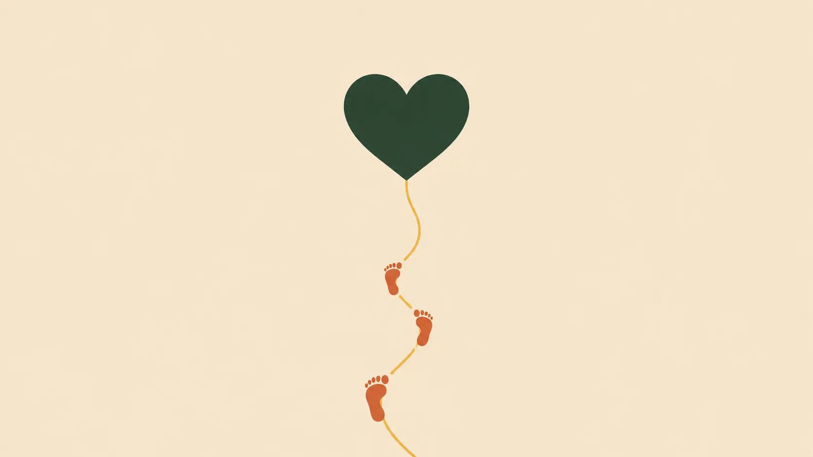 A heart lifted like a balloon above a trail of footprints